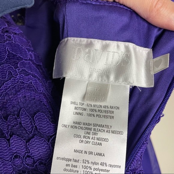 Davids Bridal One Shoulder Dress Lace Corded Short Bridesmaid New Purple Size 12 - Picture 7 of 13